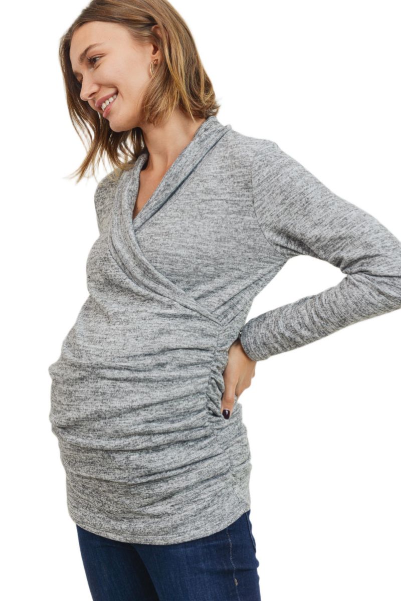 Maternity V Neck Wrap Long Sleeve Nursing Top