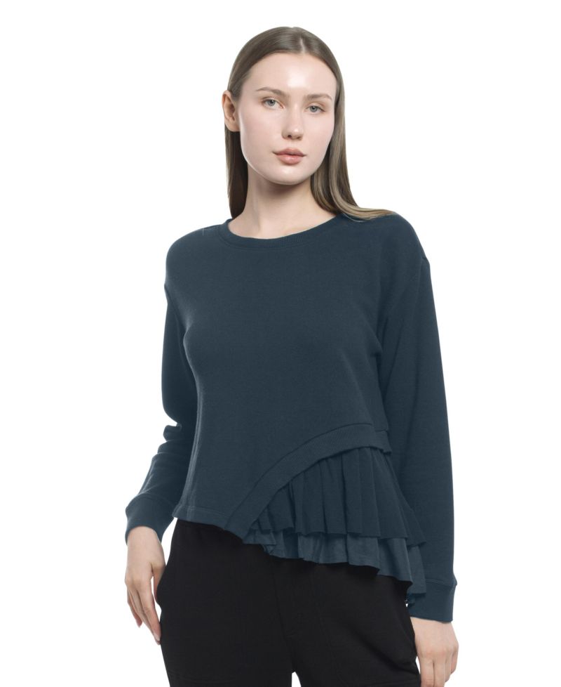 Women's Clothing Round Neck Mix Media Sweatshirt