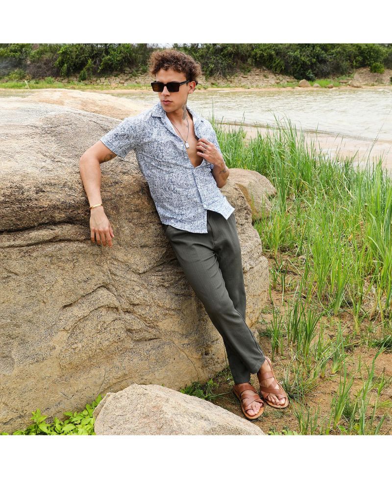 Men's Cream White & Indigo Blue Contrast Hazy Shirt