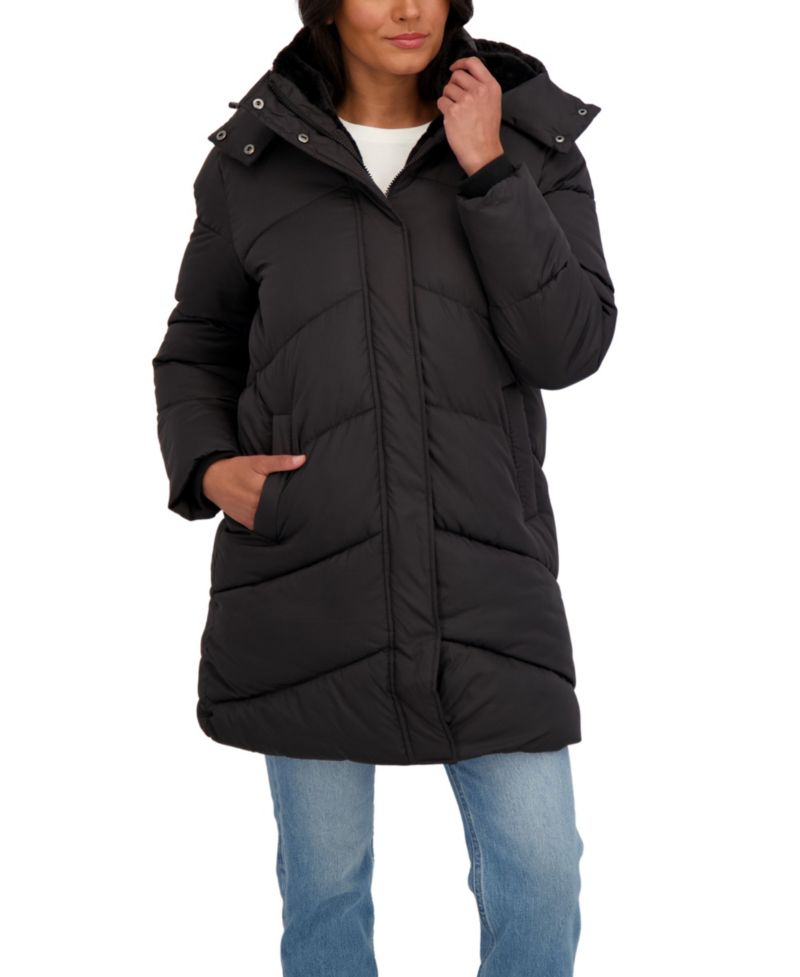 Women's 3/4 Cozy Lined Hooded Puffer Coat