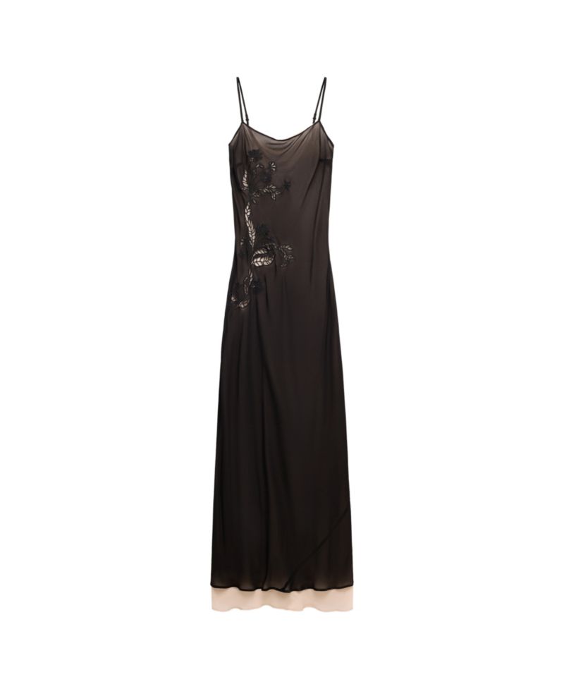 Women's Selection Square Neck Lace Detail Chiffon Slip Dress