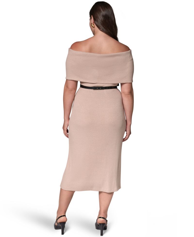 Plus Off-the-Shoulder Belted Sweater Dress