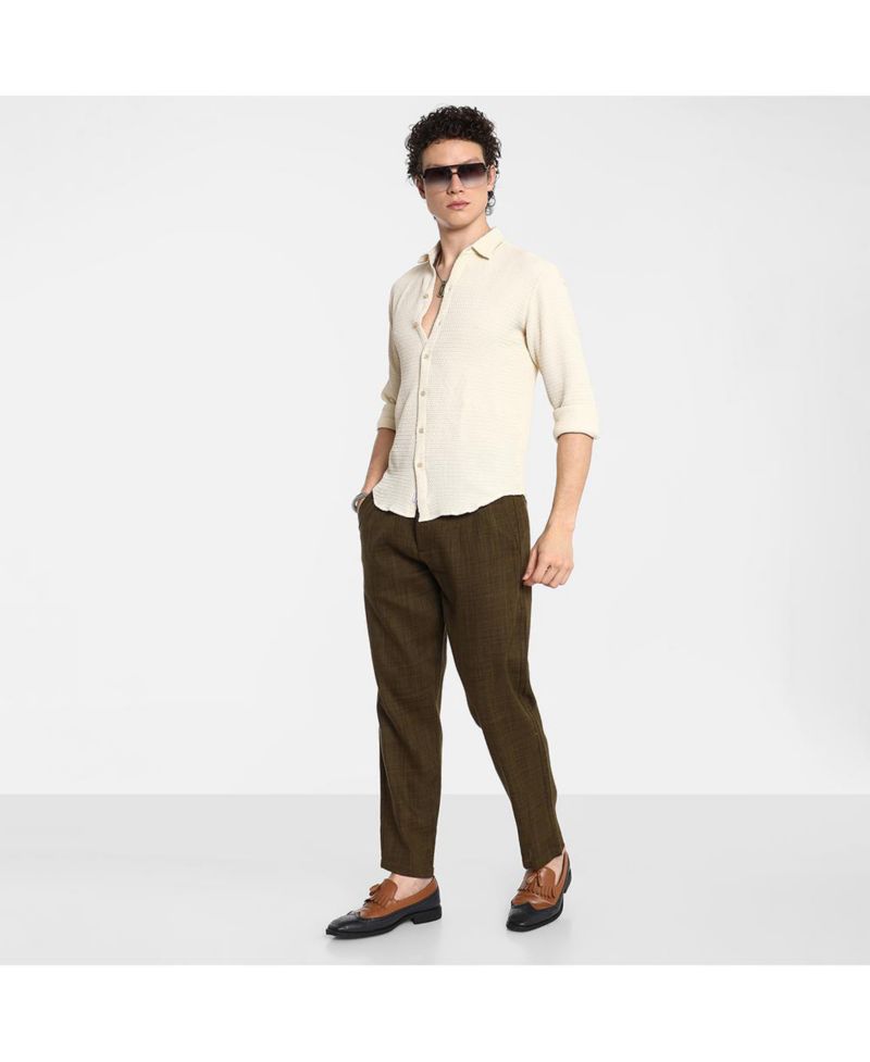 Men's Ivory White Weave-Textured Shirt