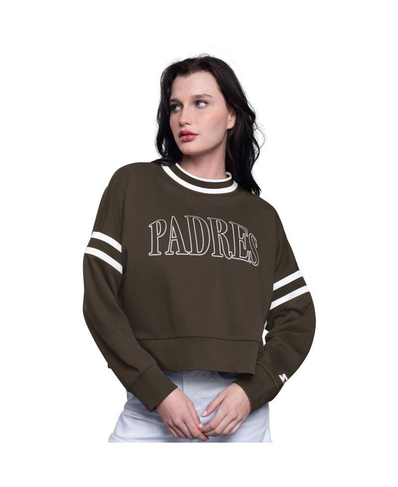 Women's Brown San Diego Padres Power Play Cropped Pullover Sweatshirt