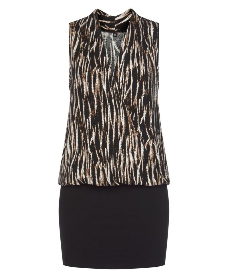 Women's Viscose Printed 2-In-1 Wrap Surplice-Neck Short Dress