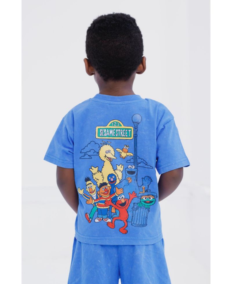 Baby Boys Oscar the Grouch Elmo Bert and Ernie Graphic T-Shirt and Shorts Outfit Set Infant to Little Kid