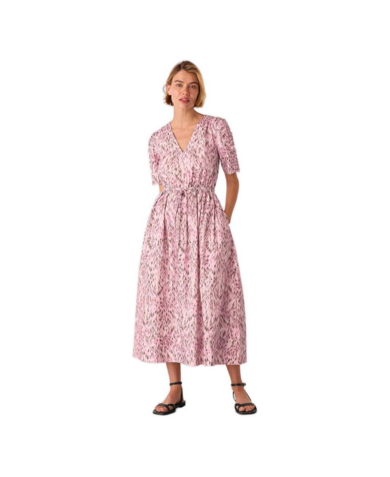 Women's Short Sleeve V-Neck Printed Midi Dress