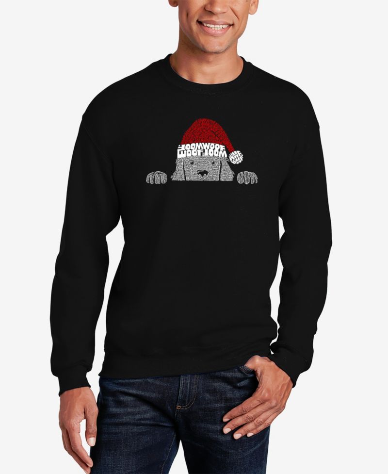 Men's Christmas Peeking Dog Word Art Crewneck Sweatshirt