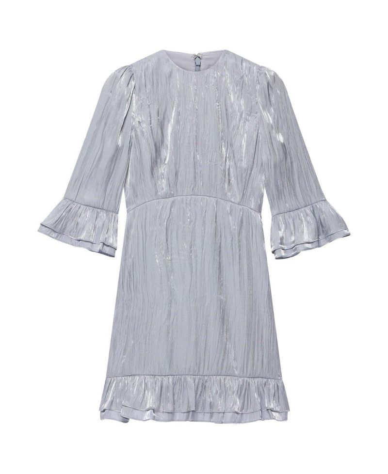 Women's Metallic Ruffle 3/4-Sleeve Mini Dress