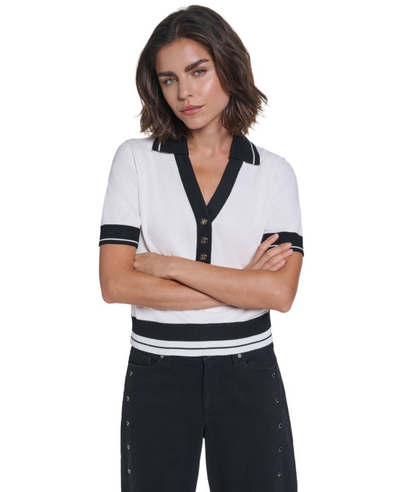 Women's Short-Sleeve Collared Sweater