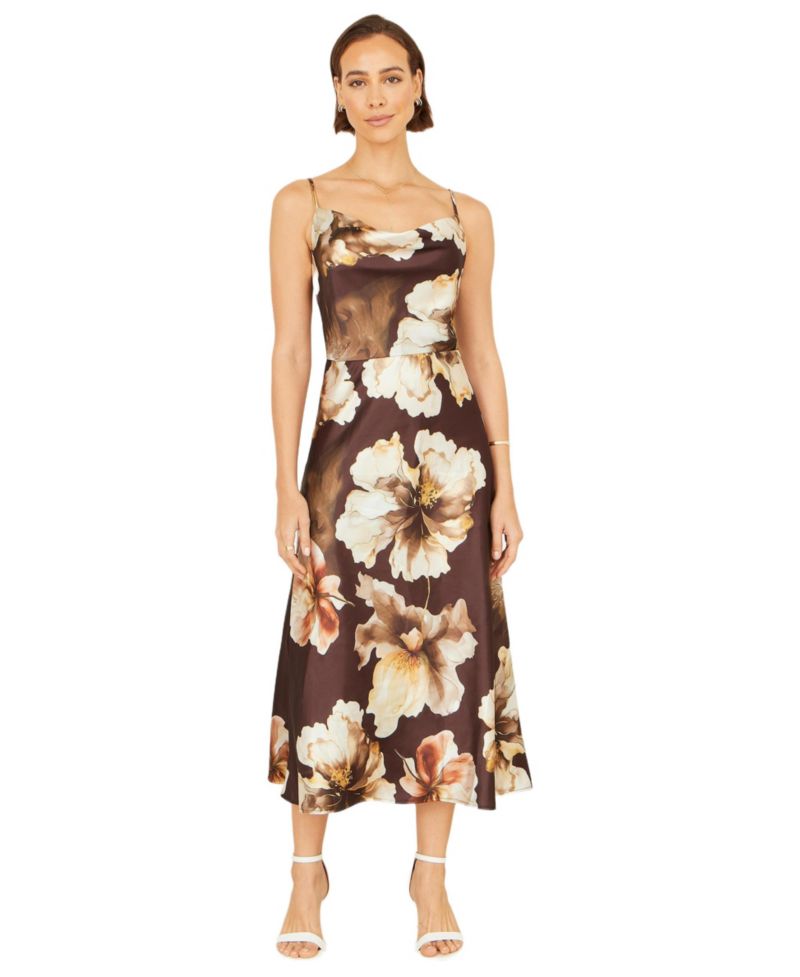 Women's Cowl Neck Satin Floral Dress
