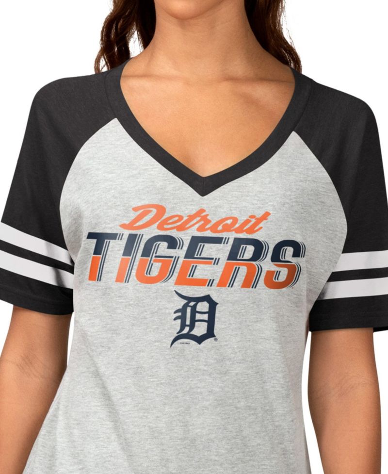 Women's Heather Gray Detroit Tigers Goal Line Raglan V-Neck T-Shirt
