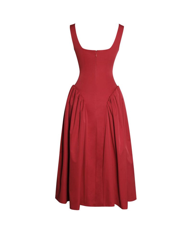 Women's Nahla Red Drop Waist Midi Dress with Buttons