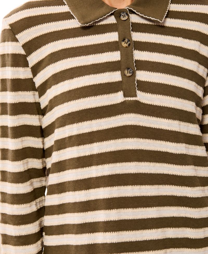 Women's Paisley Park Long-Sleeve Point-Collar Jacquard-Stripe Polo Shirt