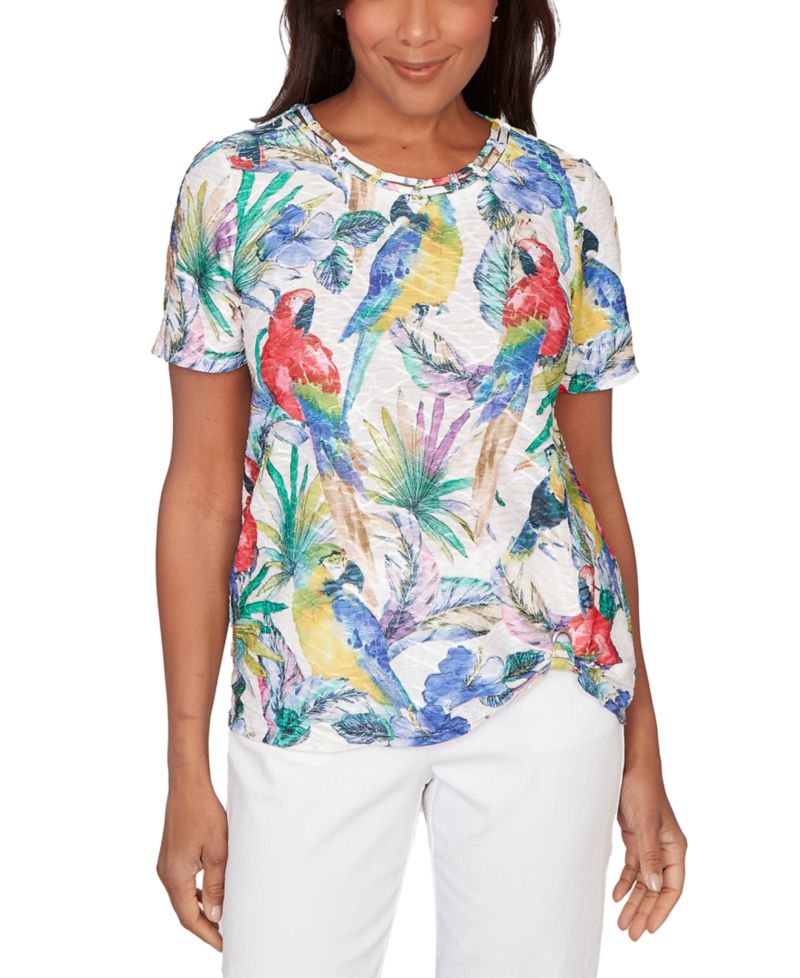 Petite Parrot Tropical Beaded Neck Top
