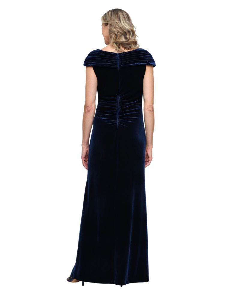 Women's Sleeveless Stretch Velvet Cowl Neck Gathered-Waist Dress