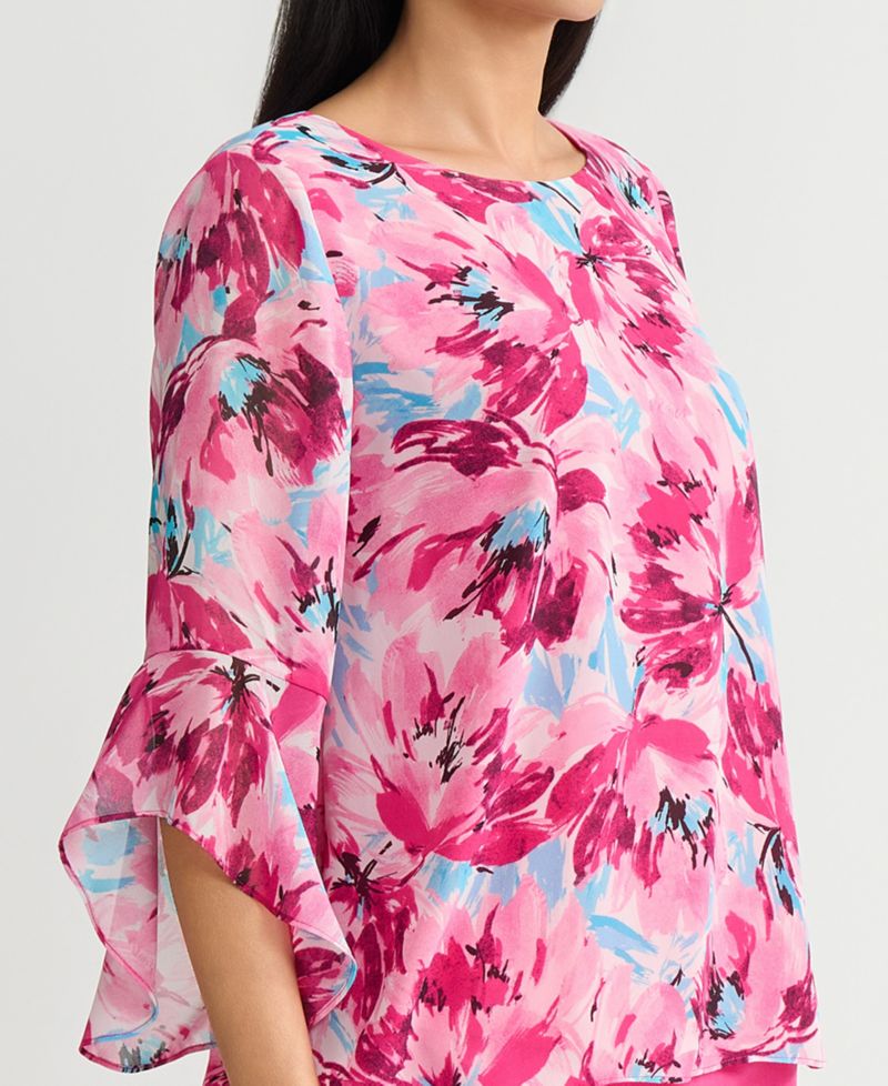 Women's Printed Ruffle-Sleeve Blouse