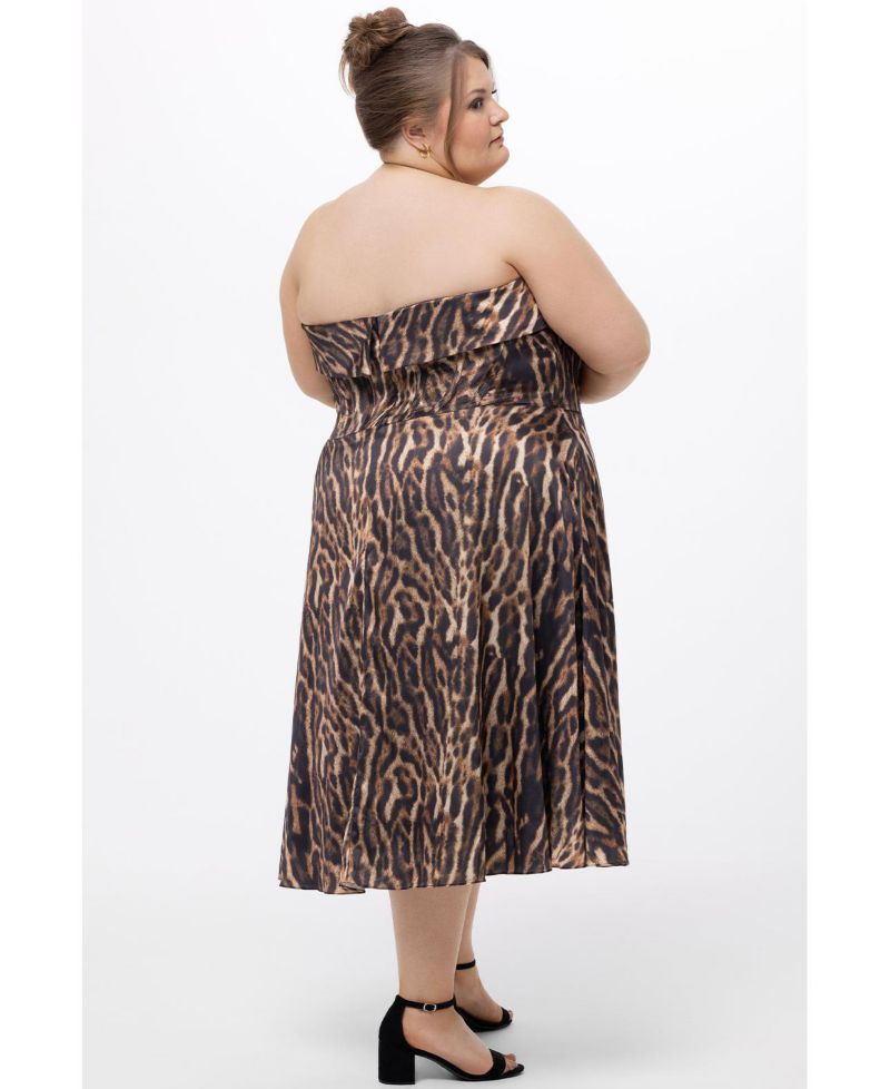 Women's Strapless Animal Print Tea Length Dress