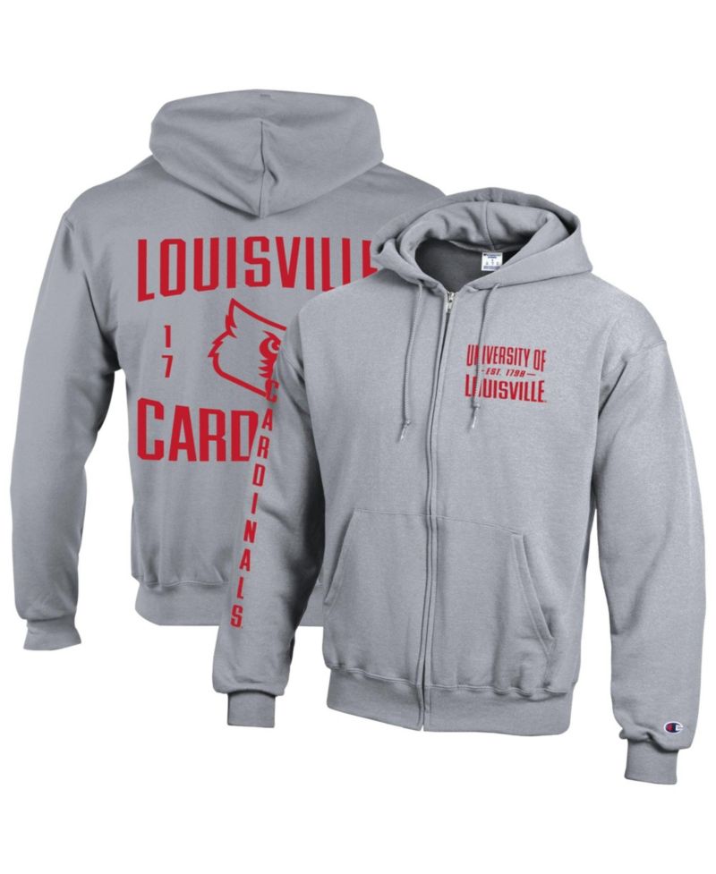 Men's Heather Gray Louisville Cardinals Varsity Power Blend Full-Zip Fleece Hoodie
