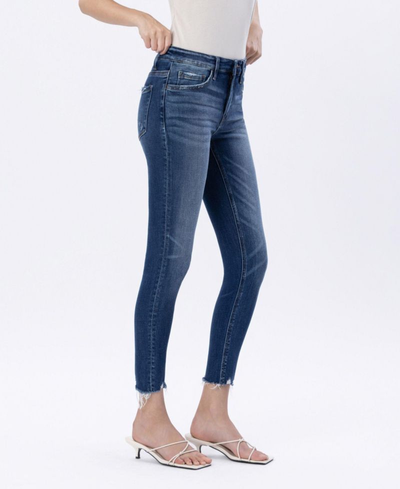 Women's Mid Rise Raw Distressed Hem Crop Skinny Jeans