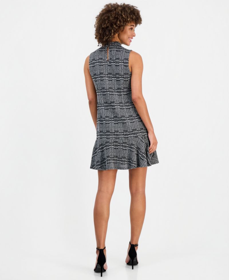 Women's Mock Neck Printed Flared-Hem Dress
