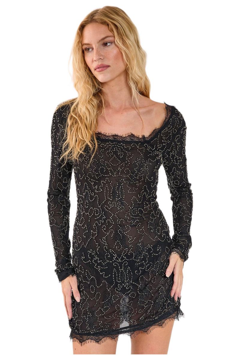 Women's Hand Embellished Lace Mini Dress