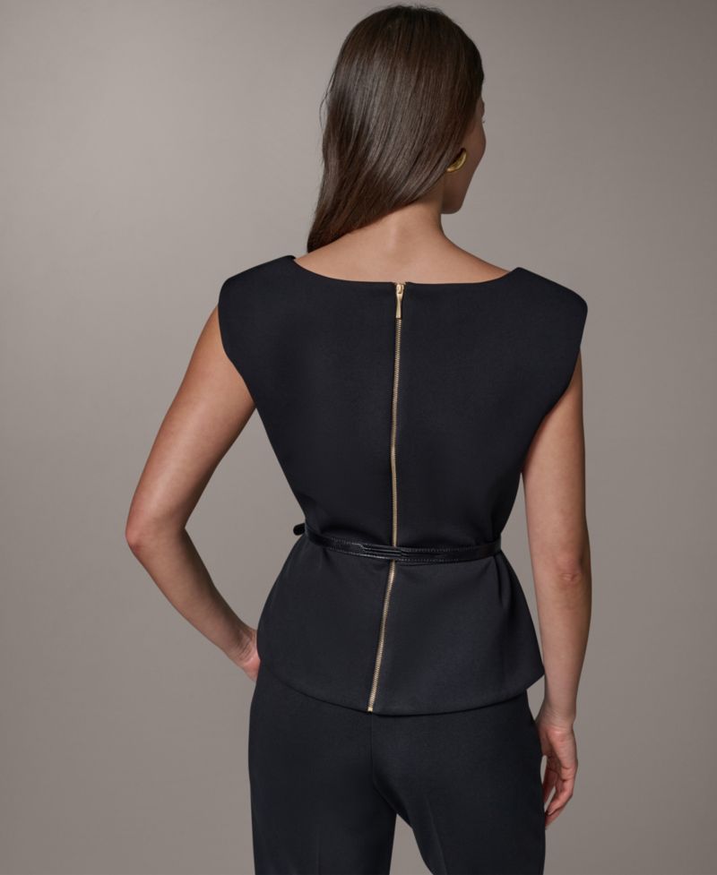 Women's Square Neck Belted Sleeveless Top