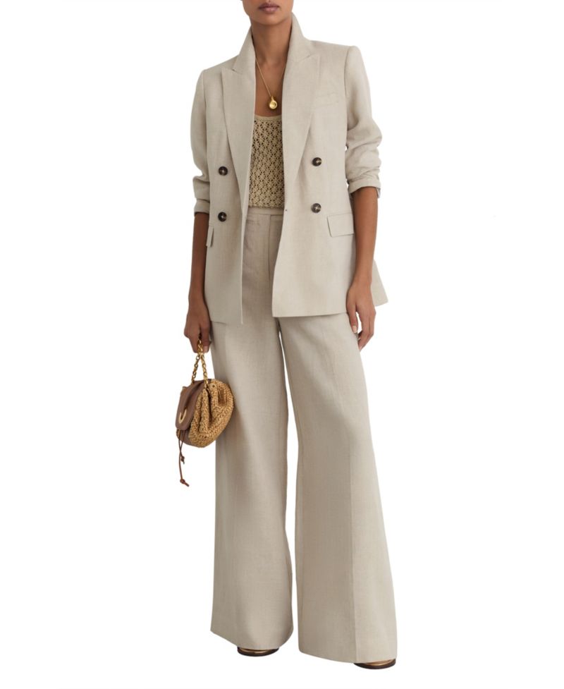 Women's Kit Linen Double-Breasted Peak Lapels Blazer