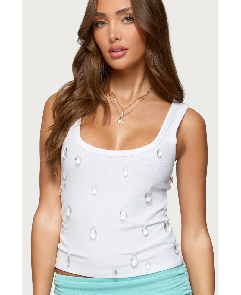 Women's Zelena Faux Crystal Ribbed Tank Top