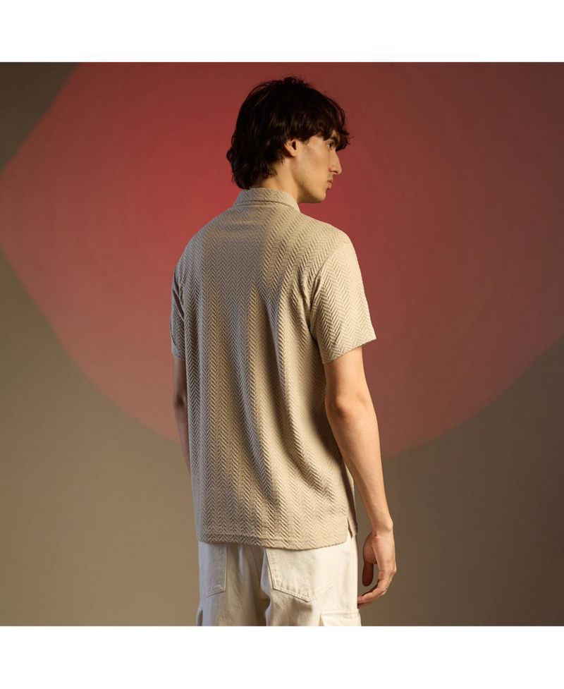 Men's Saltbox Beige Chevron Polo T-Shirt