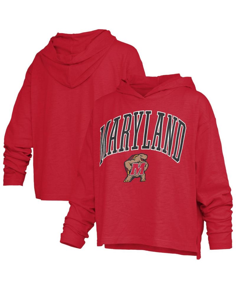 Women's Red Maryland Terrapins Nelson Arch Over Logo Long Sleeve Hooded Slub T-Shirt