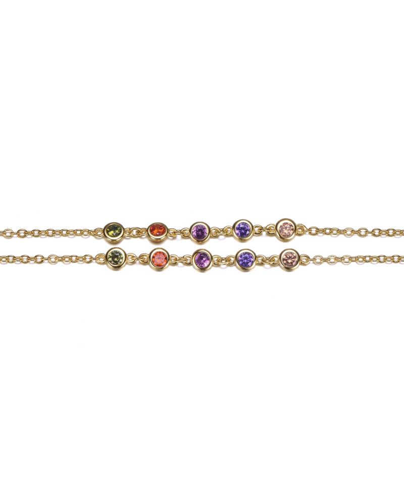 14k Gold Plated Multi Color Double Layer Rolo Chain Anklet, Adjustable Length