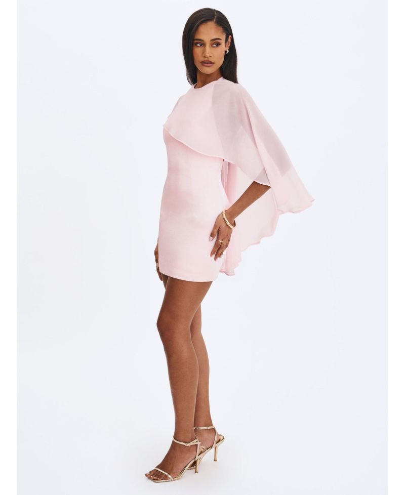 Women's Umeko Tulip Pink Asymmetrical Cape Mini Dress