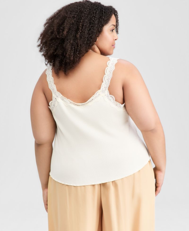 Plus Size Lace-Trim Ribbed Tank
