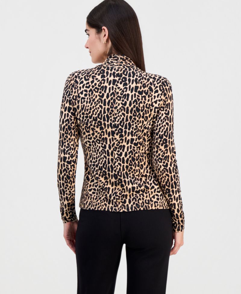 Women's Printed Draped-Neck Long-Sleeve Top