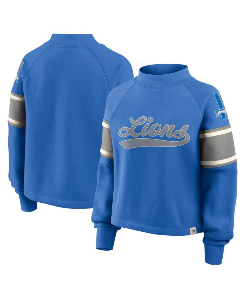 Women's Blue Detroit Lions Oversized Hometown Toss Sweep Mock Neck Pullover Hoodie