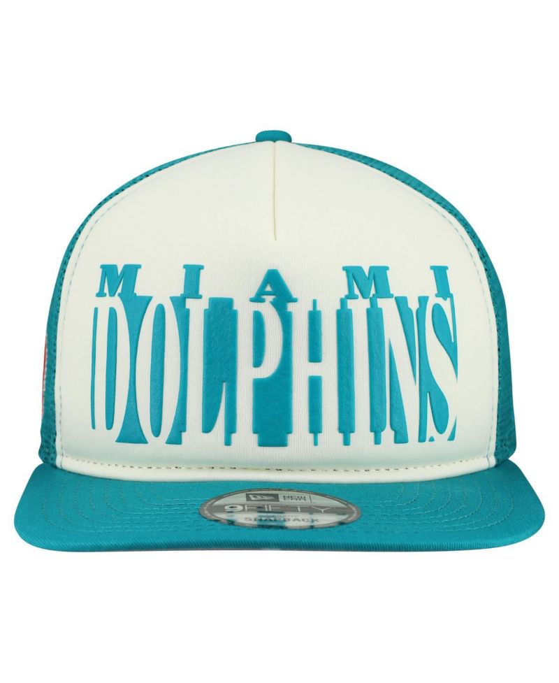 Men's Cream/Aqua Miami Dolphins Throwback Cutout A-Frame 9FIFTY Snapback Hat