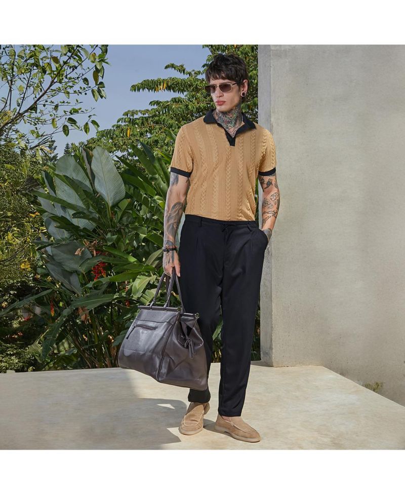 Men's Buff Beige and Obsidian Black Arc-Tactile Polo T-Shirt