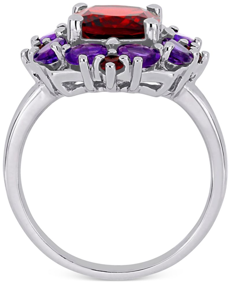 Rhodolite Garnet (3-1/4 ct. t.w.) & Amethyst (1-1/8 ct. t.w.) Cluster Statement Ring in Sterling Silver