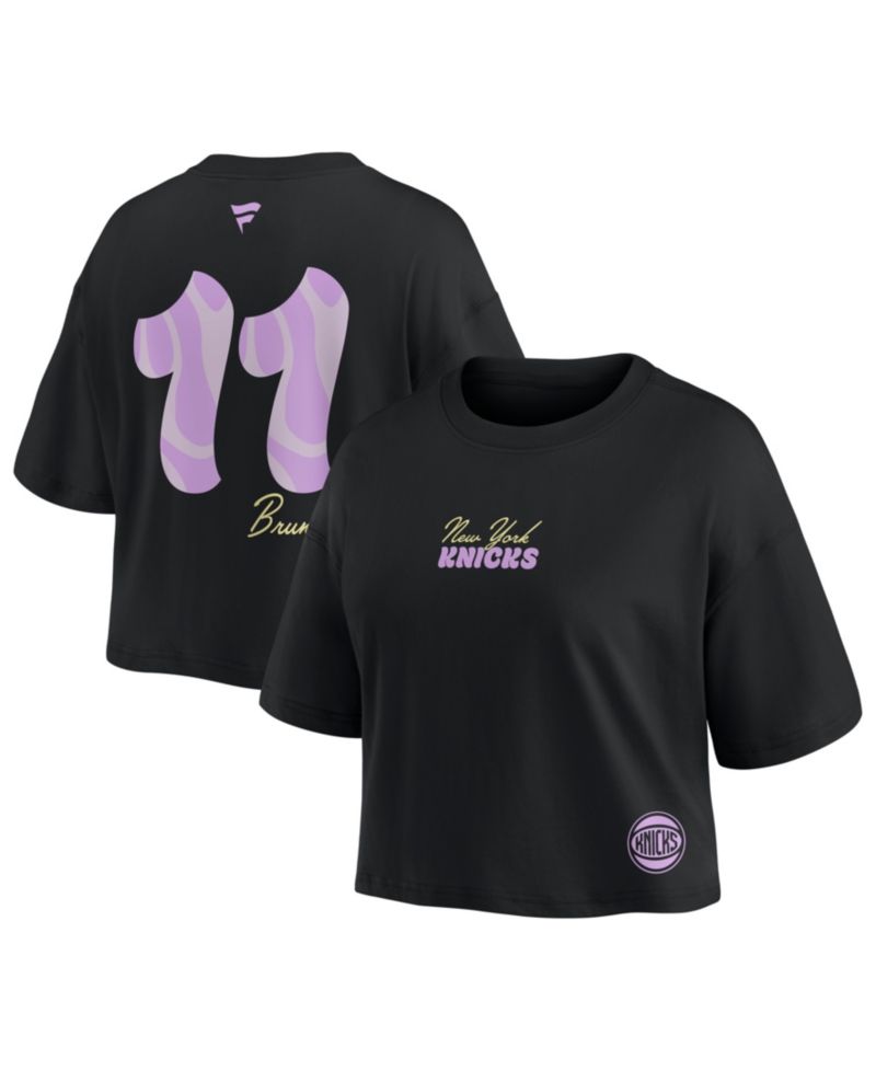 Women's Jalen Brunson Black New York Knicks Name & Number Cropped Top