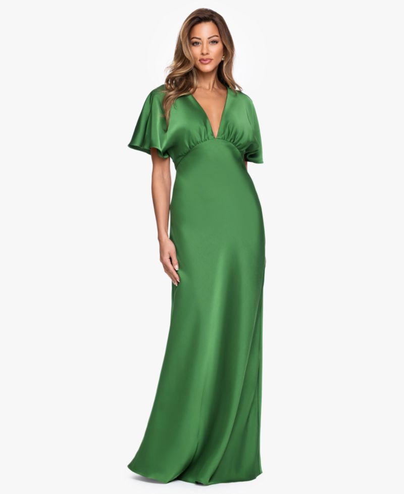 Women's V-Neck Flutter-Sleeve Gown