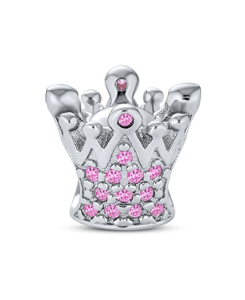 Pink Fuchsia Princess Crystal Charm Bead for Bracelet .925 Sterling Silver