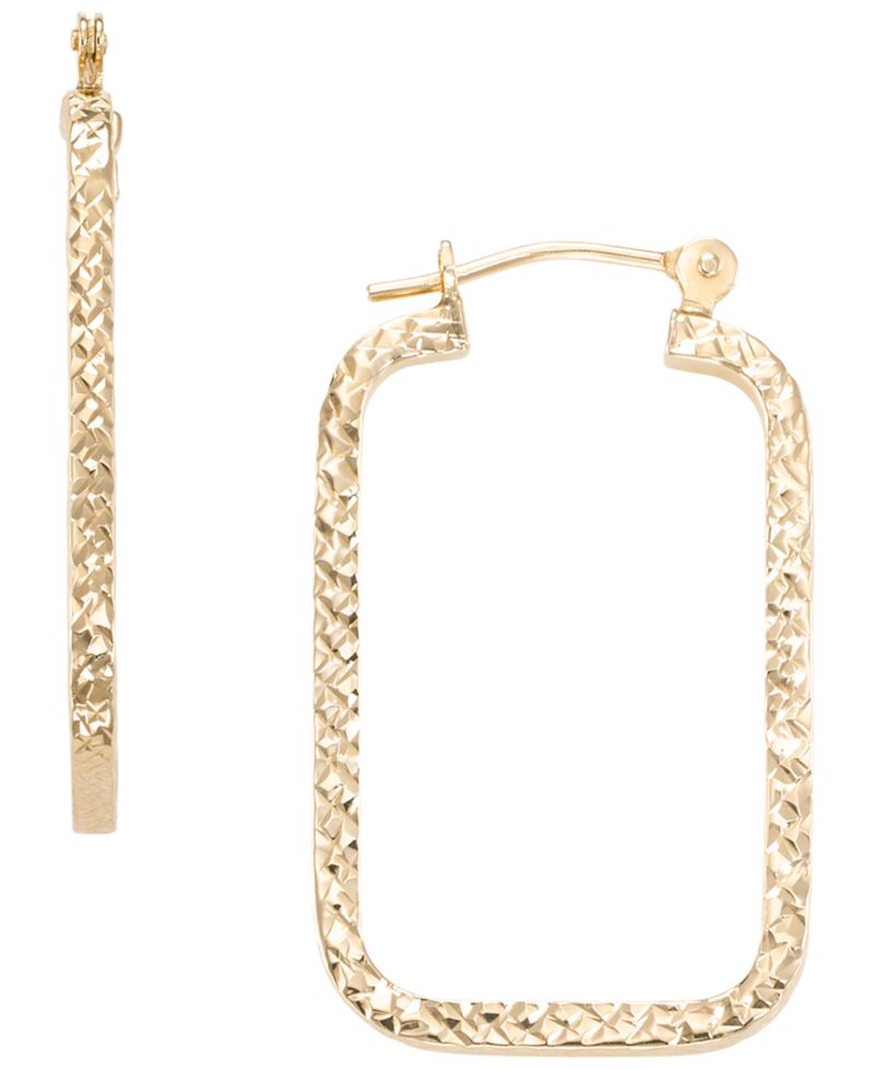 Rectangular Diamond Cut Hoop Earrings in 10k Yellow Gold