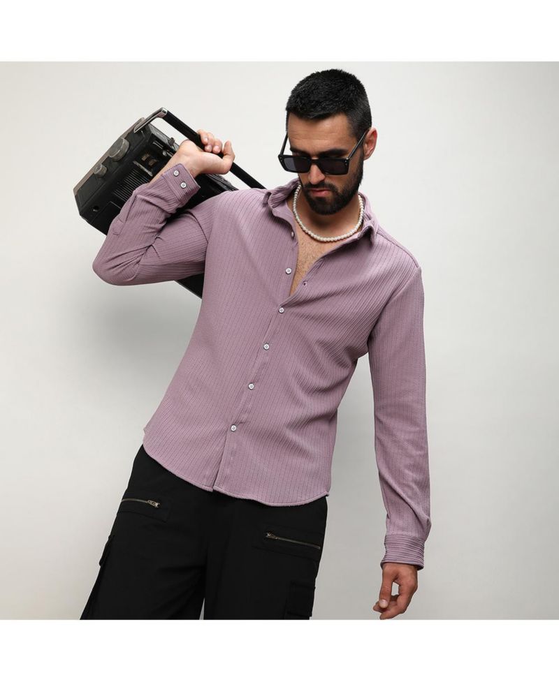 Men's Lavender Stripe-Creased Shirt