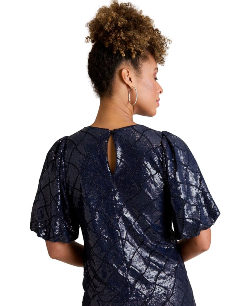 Women's Jewel Neck Bubble-Sleeve Top