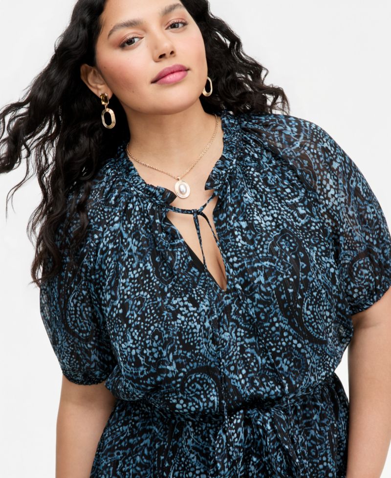 I.N.C. Plus Size Paisley Metallic High-Low Dress