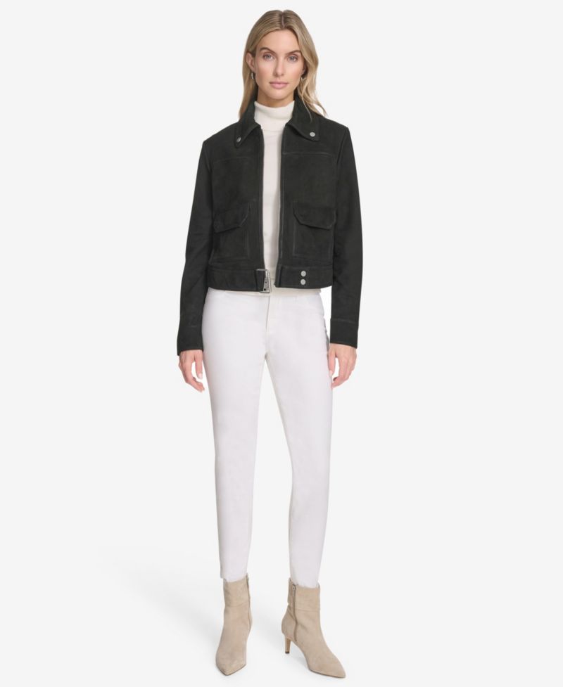 Women's Lunetta Sueded Leather Trucker Jacket