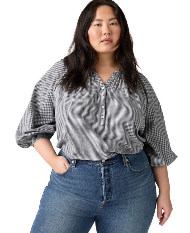 Plus Size V-Neck Chambray Relaxed-Fit Reverie Cotton Top
