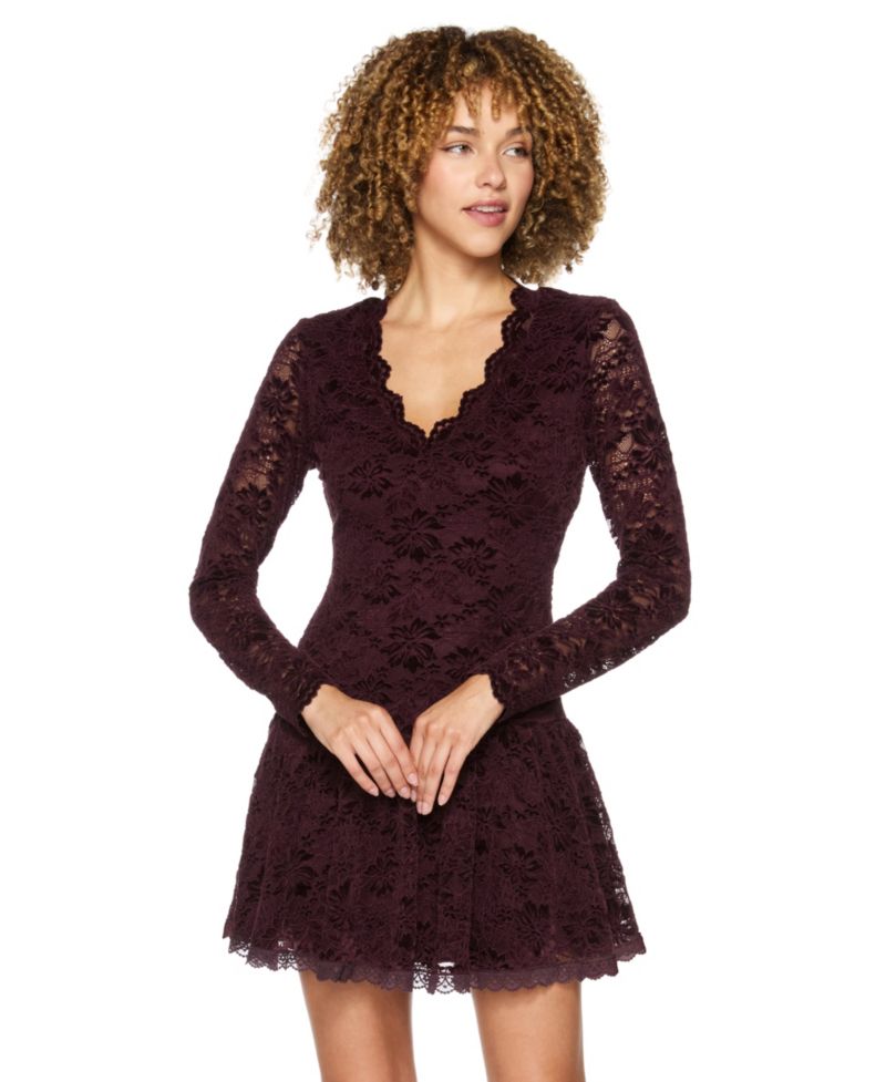 Juniors' A-Line Lace V-Neck Dress