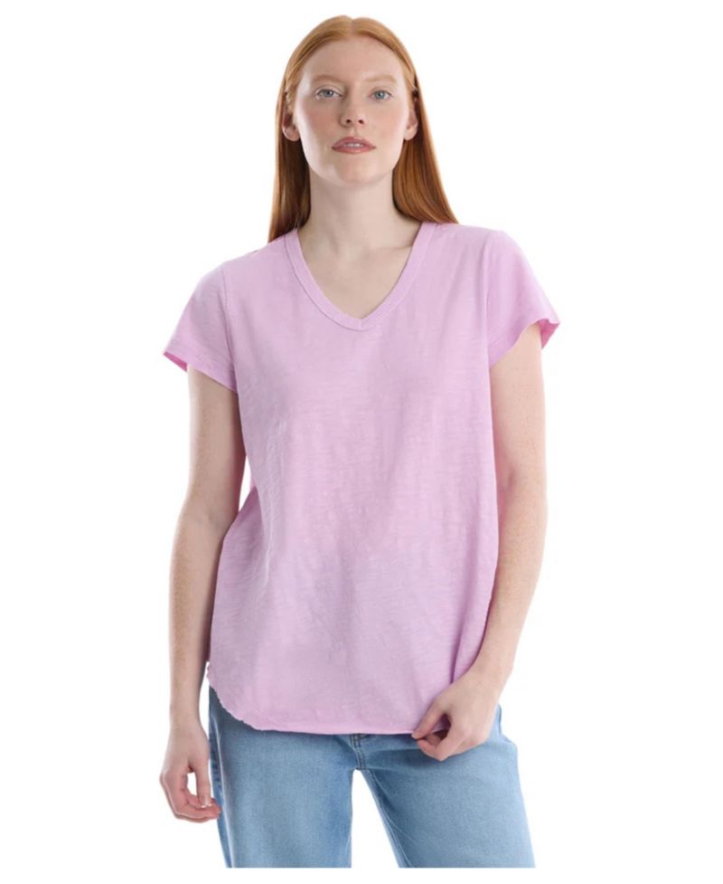 Women's Clothing Short Sleeve Shrunken V-Neck Shirttail Tee